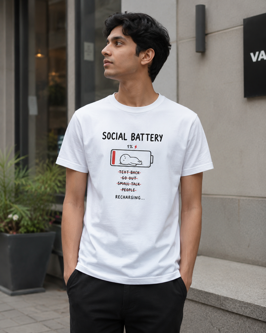 Social Battery Funny Graphic Unisex T-Shirt