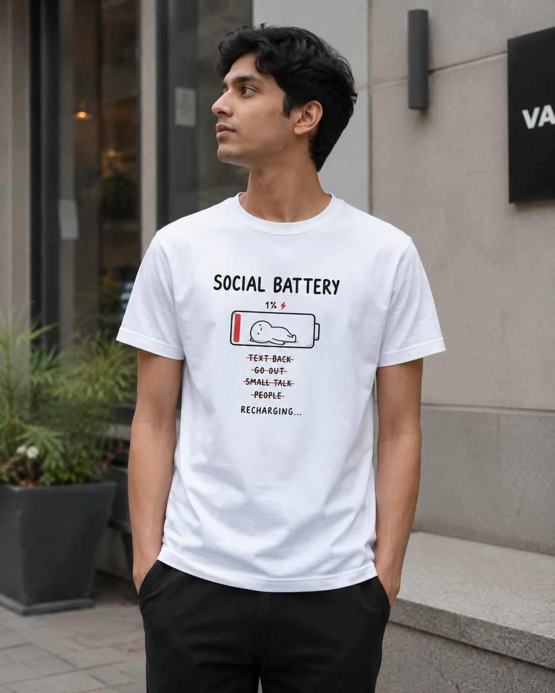 Social Battery Funny Graphic Unisex T-Shirt